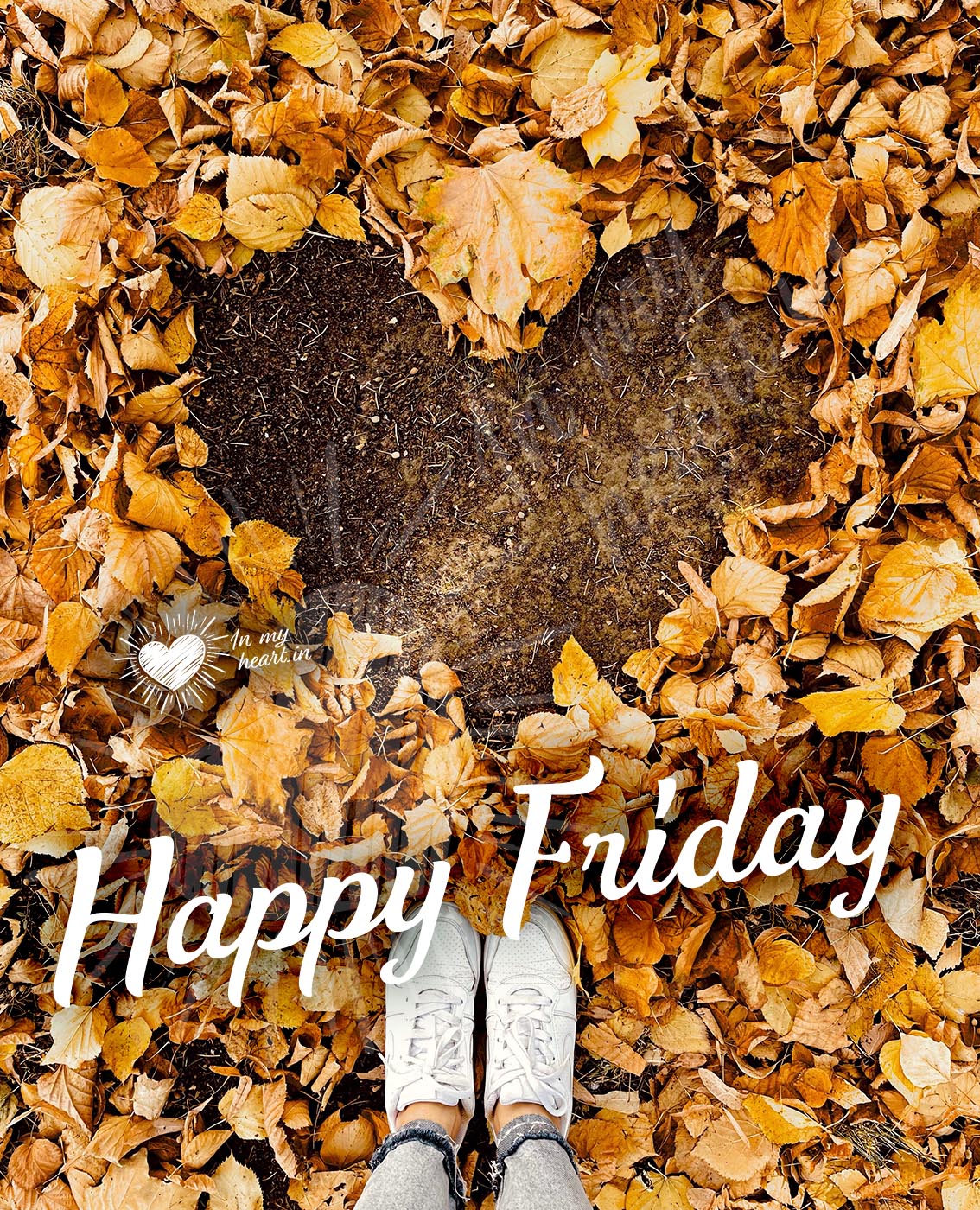 Happy Friday image with autumn leaves in a shape of heart. Happy Friday image with autumn leaves in a shape of heart.