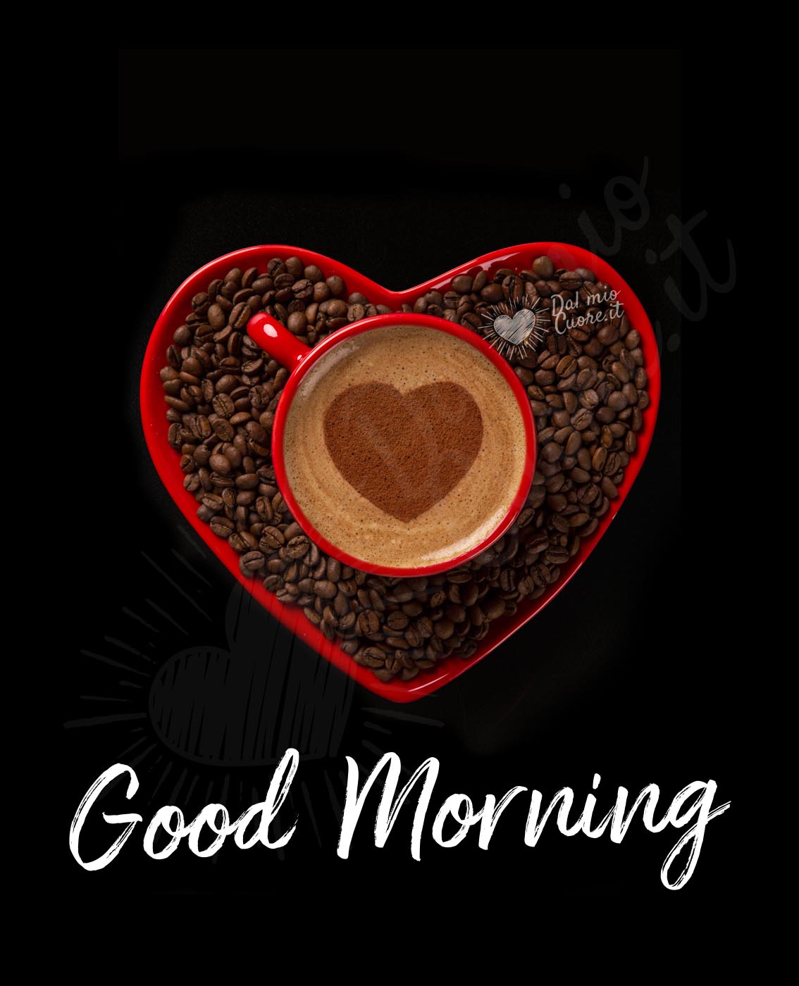 Good Morning with coffee in a heart-shaped cup Good Morning with coffee in a heart-shaped cup