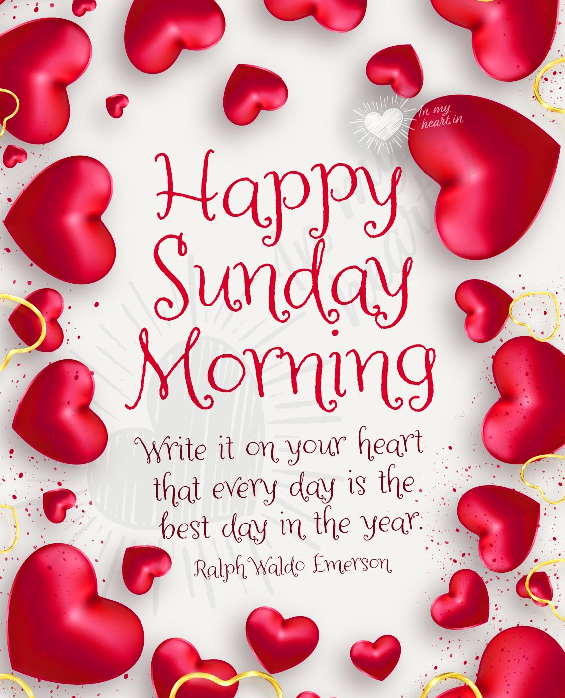 Happy sunday morning image with hearts and quote Happy sunday morning image with hearts and quote