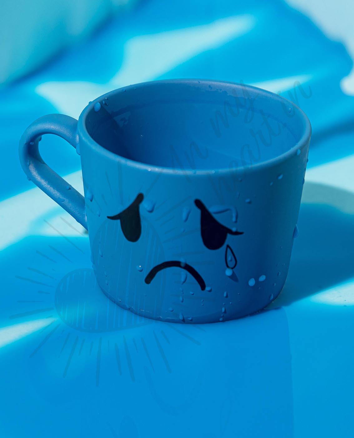 Sad DP image with crying blue cup Sad DP image with crying blue cup