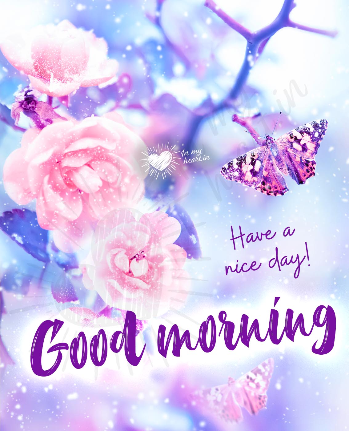 Have a nice day. Good morning image with flowers and butterfly Have a nice day. Good morning image with flowers and butterfly