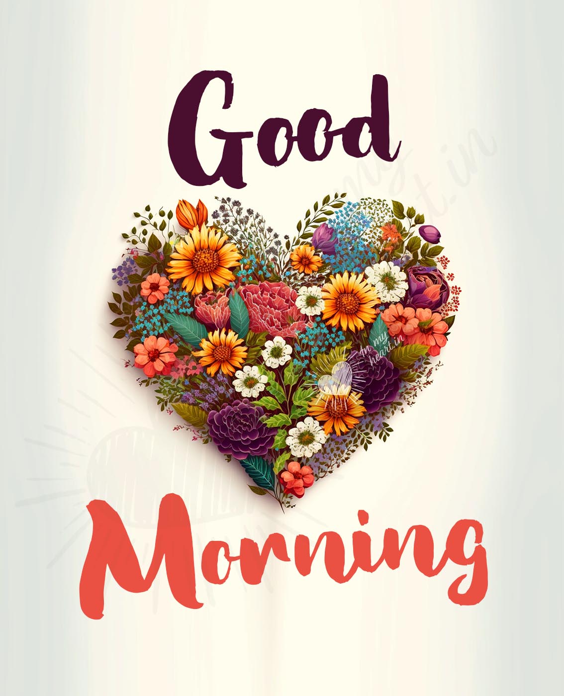 Good morning image with heart, colors and flowers Good morning image with heart, colors and flowers